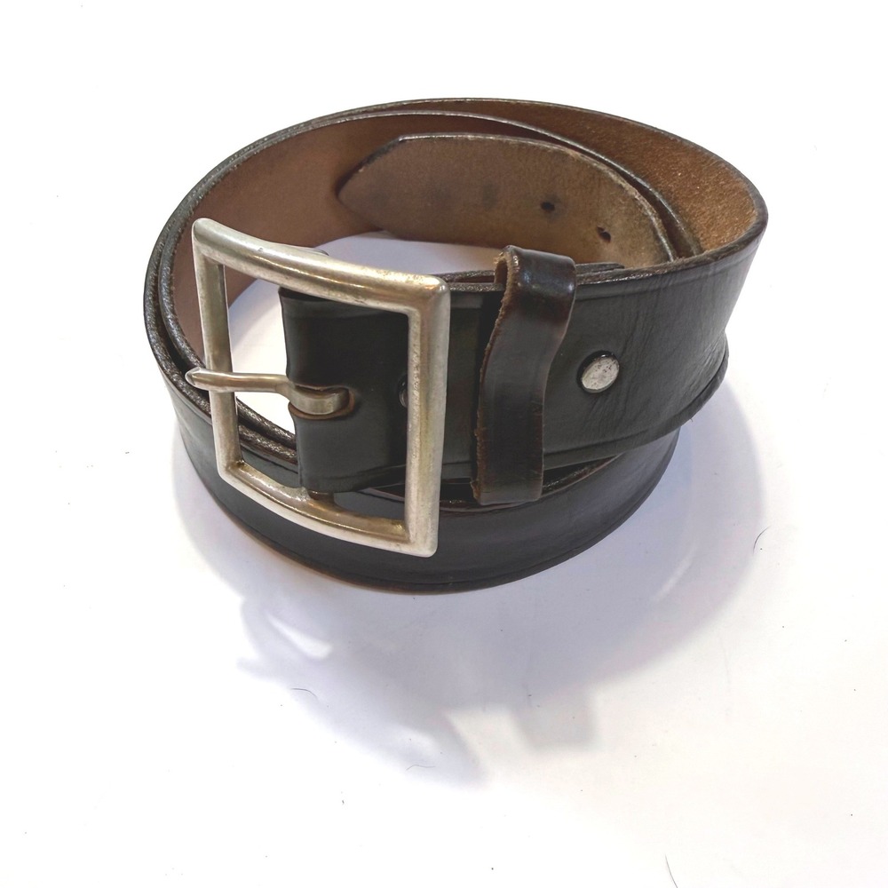 Brookfield Uniforms Mens Leather Belt Brown Silver Square Buckle  1.5in Sz 38